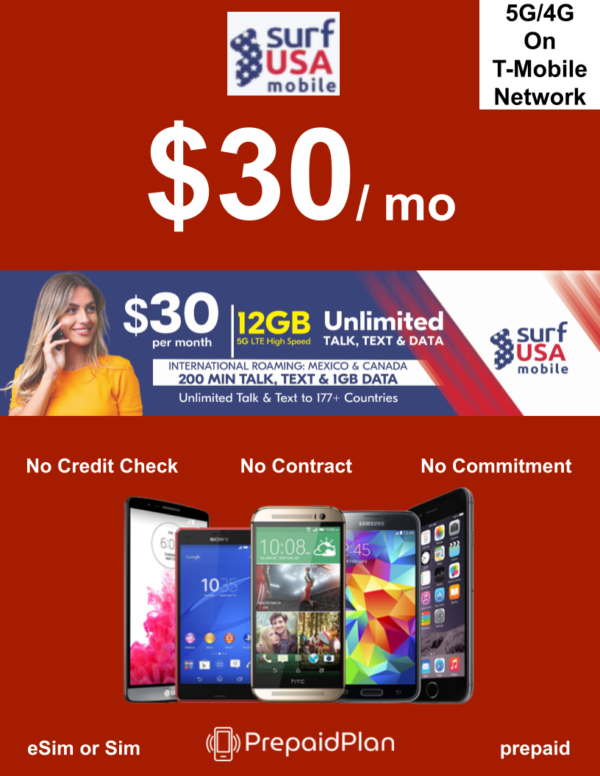 SURF USA MOBILE 12GB PREPAID PLAN