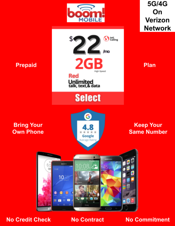 BOOM MOBILE RED 2GB PREPAID PLAN on VERIZON