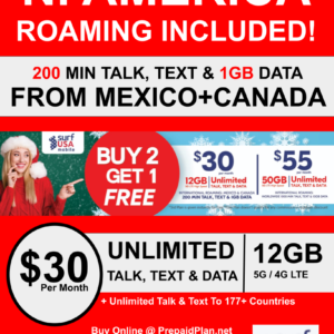 SURF USA MOBILE 12GB NORTH AMERICA UNLIMITED BUY 2 GET 1 FREE